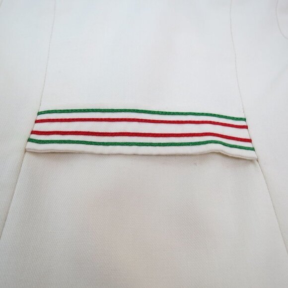 VINTAGE Kid's White Wool Pea Coat with Red Green Stripe A Rainbow Coat - Picture 5 of 9